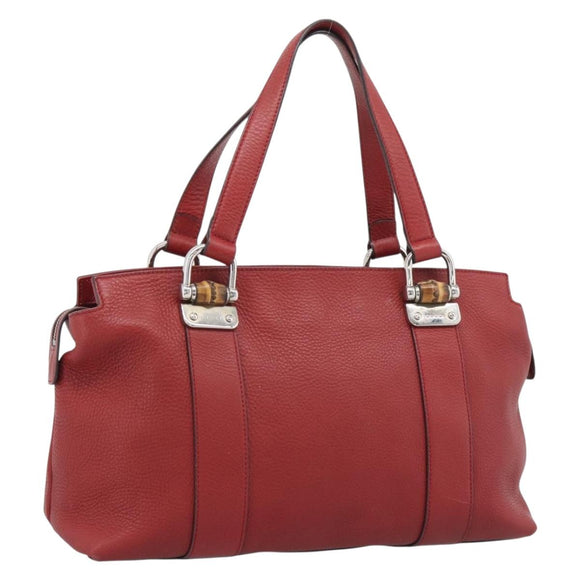 GUCCI Hand Bag Leather outlet Red Silver 355772 Auth bs36389