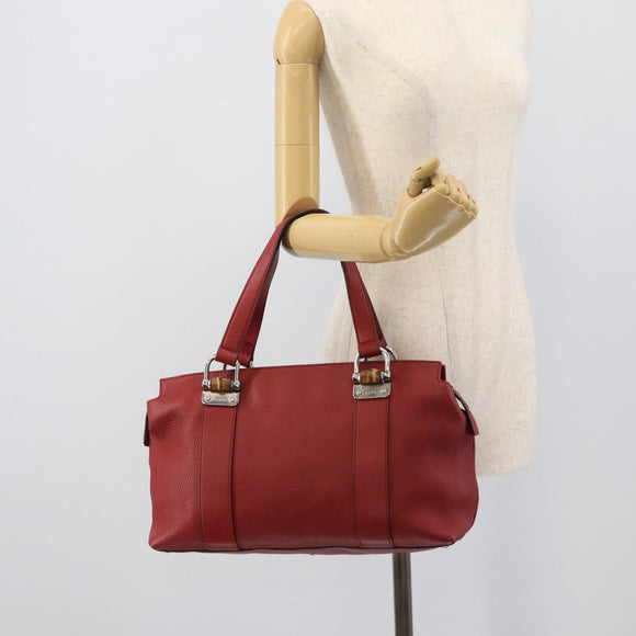 GUCCI Hand Bag Leather outlet Red Silver 355772 Auth bs36389