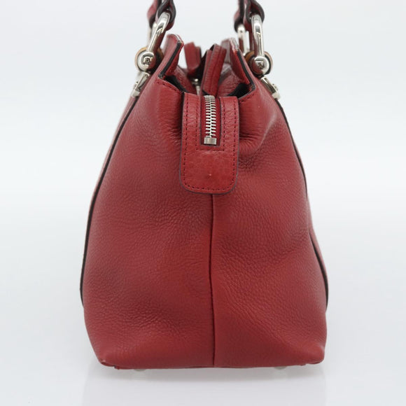 GUCCI Hand Bag Leather outlet Red Silver 355772 Auth bs36389
