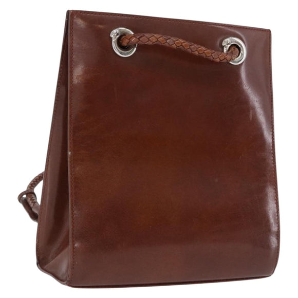 CARTIER Backpack Patent Leather Brown Silver Auth bs36391