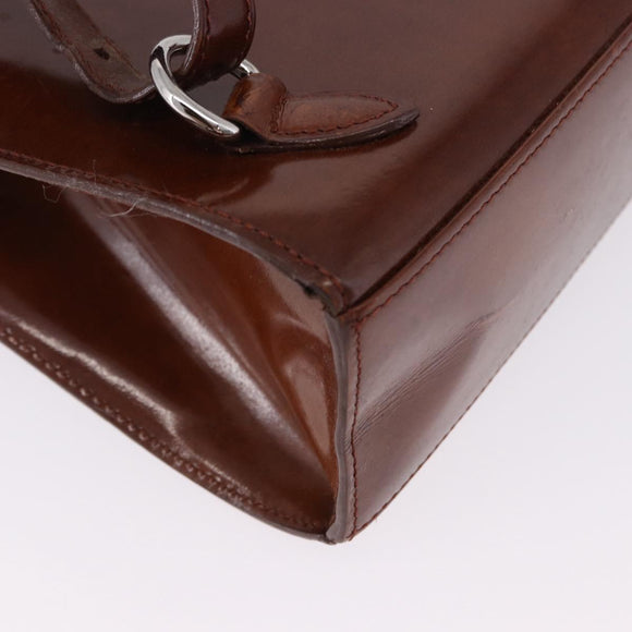 CARTIER Backpack Patent Leather Brown Silver Auth bs36391