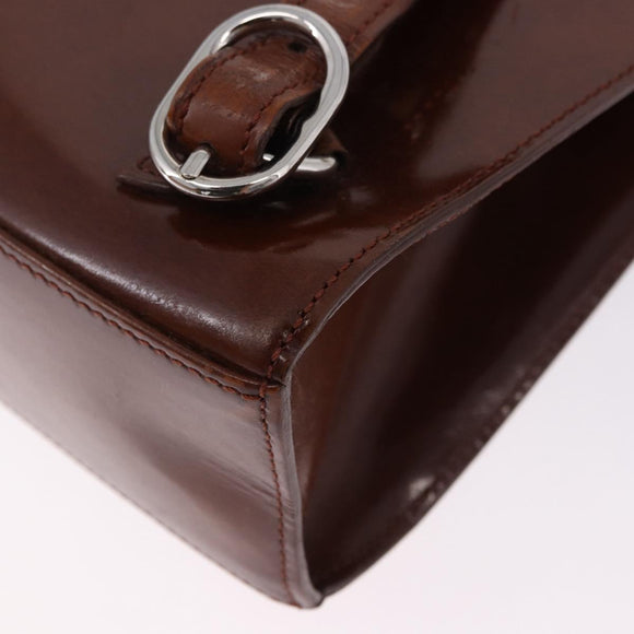 CARTIER Backpack Patent Leather Brown Silver Auth bs36391