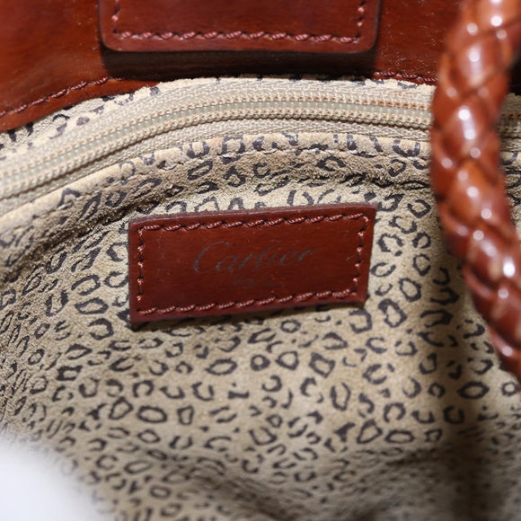 CARTIER Backpack Patent Leather Brown Silver Auth bs36391