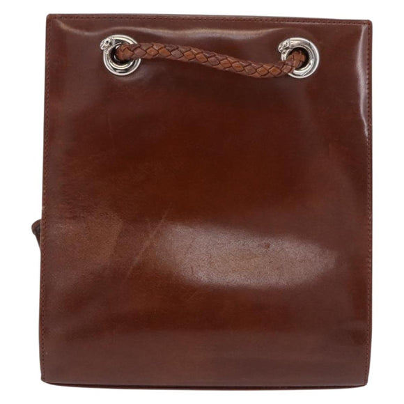CARTIER Backpack Patent Leather Brown Silver Auth bs36391