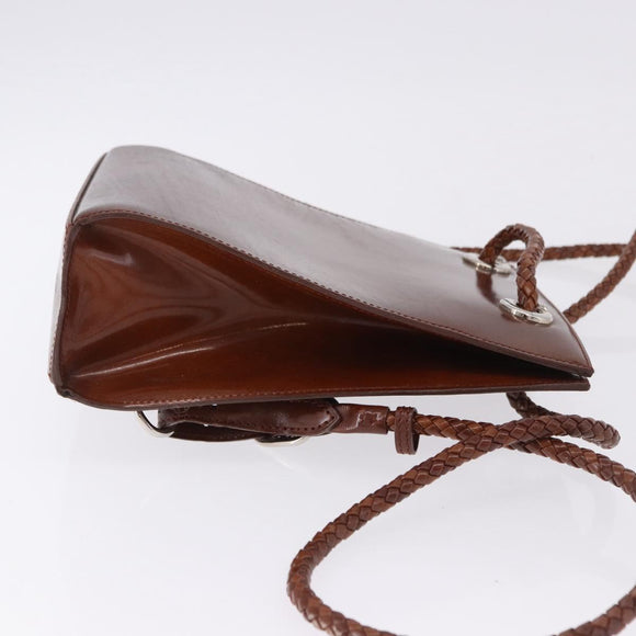 CARTIER Backpack Patent Leather Brown Silver Auth bs36391