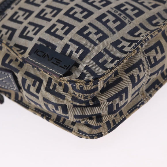 FENDI Zucchino Canvas Shoulder Bag Navy Silver Auth bs36393