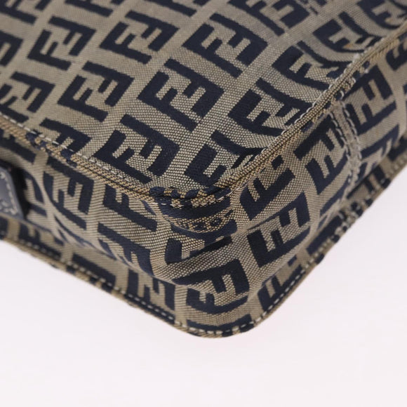 FENDI Zucchino Canvas Shoulder Bag Navy Silver Auth bs36393