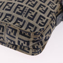 FENDI Zucchino Canvas Shoulder Bag Navy Silver Auth bs36393-16