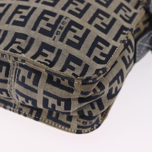 FENDI Zucchino Canvas Shoulder Bag Navy Silver Auth bs36393