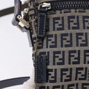 FENDI Zucchino Canvas Shoulder Bag Navy Silver Auth bs36393-17