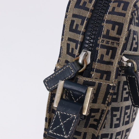 FENDI Zucchino Canvas Shoulder Bag Navy Silver Auth bs36393