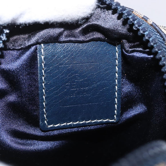 FENDI Zucchino Canvas Shoulder Bag Navy Silver Auth bs36393