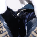 FENDI Zucchino Canvas Shoulder Bag Navy Silver Auth bs36393-20