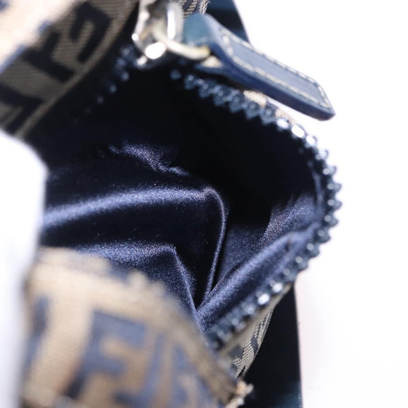 FENDI Zucchino Canvas Shoulder Bag Navy Silver Auth bs36393