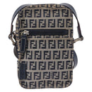 FENDI Zucchino Canvas Shoulder Bag Navy Silver Auth bs36393-13
