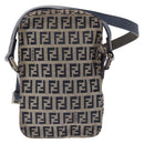FENDI Zucchino Canvas Shoulder Bag Navy Silver Auth bs36393-2