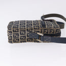 FENDI Zucchino Canvas Shoulder Bag Navy Silver Auth bs36393-3