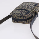 FENDI Zucchino Canvas Shoulder Bag Navy Silver Auth bs36393-6