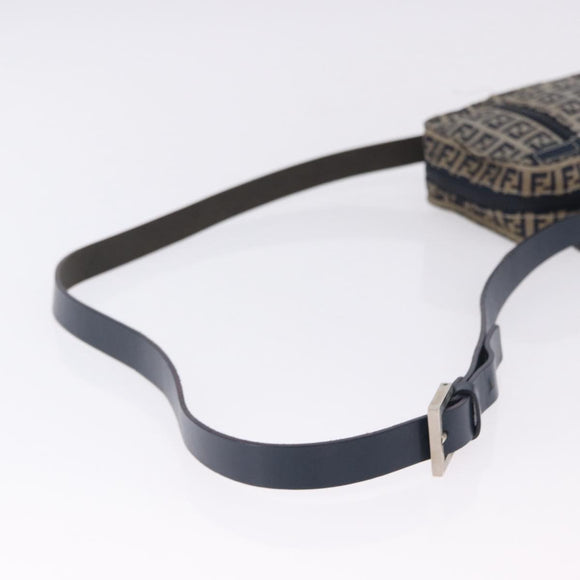 FENDI Zucchino Canvas Shoulder Bag Navy Silver Auth bs36393
