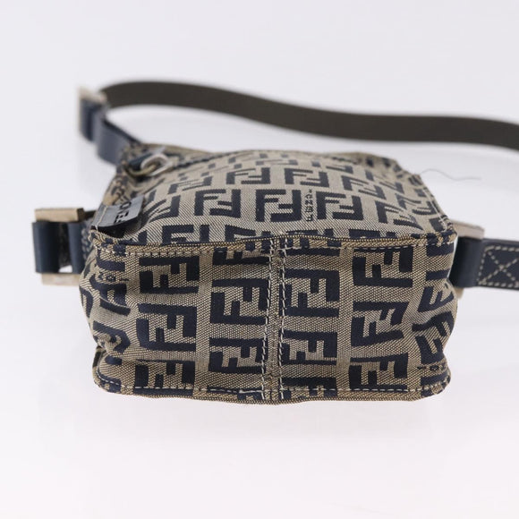 FENDI Zucchino Canvas Shoulder Bag Navy Silver Auth bs36393