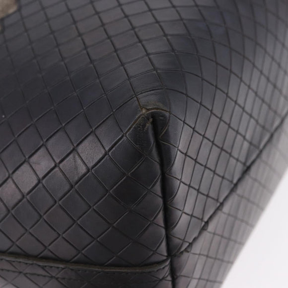 BOTTEGA VENETA INTRECCIATO Hand Bag Canvas Leather Black Beige Auth bs36395