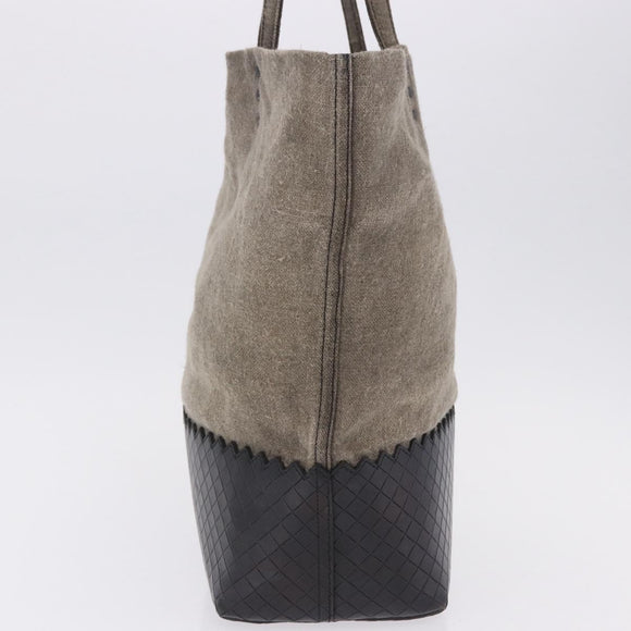 BOTTEGA VENETA INTRECCIATO Hand Bag Canvas Leather Black Beige Auth bs36395