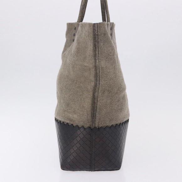 BOTTEGA VENETA INTRECCIATO Hand Bag Canvas Leather Black Beige Auth bs36395