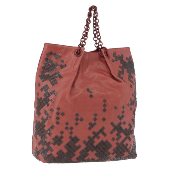 BOTTEGA VENETA Chain Hand Bag Leather Pink Auth bs36396A