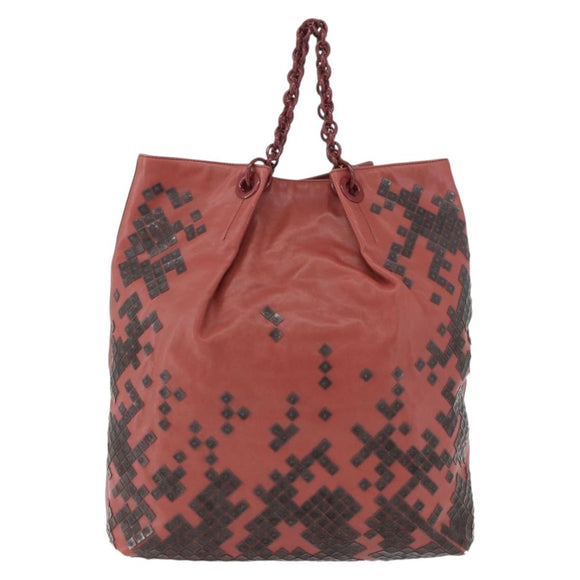 BOTTEGA VENETA Chain Hand Bag Leather Pink Auth bs36396A
