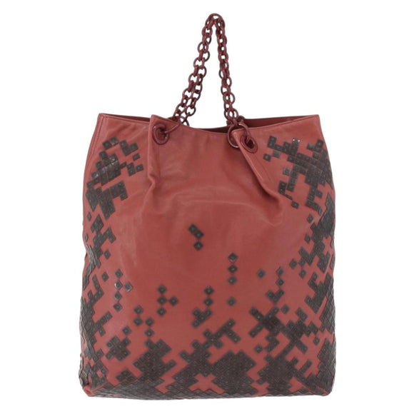 BOTTEGA VENETA Chain Hand Bag Leather Pink Auth bs36396A