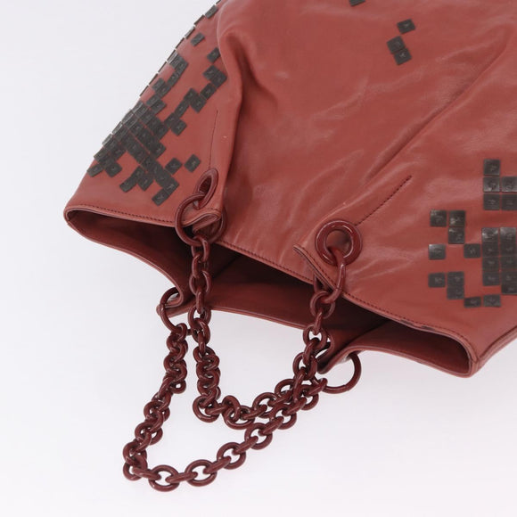 BOTTEGA VENETA Chain Hand Bag Leather Pink Auth bs36396A