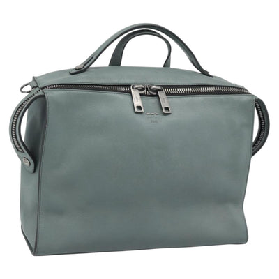 FENDI Hand Bag Leather 2way Green Silver Auth bs36397