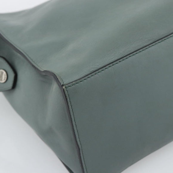 FENDI Hand Bag Leather 2way Green Silver Auth bs36397