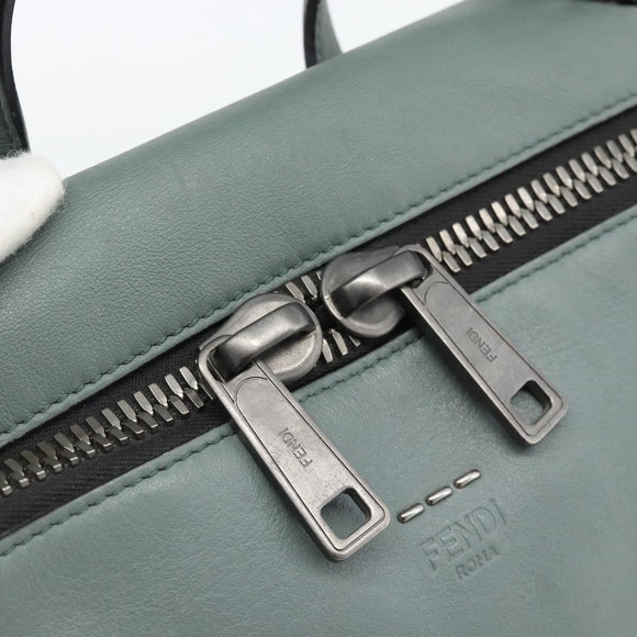FENDI Hand Bag Leather 2way Green Silver Auth bs36397