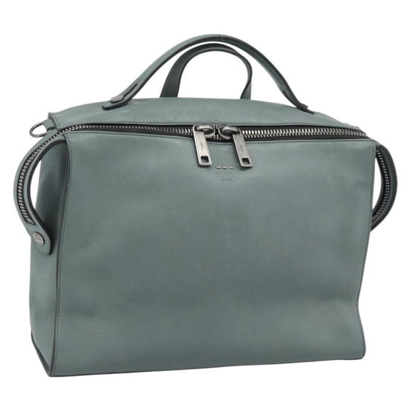 FENDI Hand Bag Leather 2way Green Silver Auth bs36397