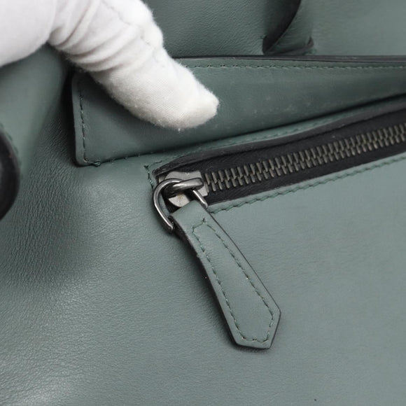 FENDI Hand Bag Leather 2way Green Silver Auth bs36397
