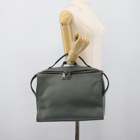 FENDI Hand Bag Leather 2way Green Silver Auth bs36397