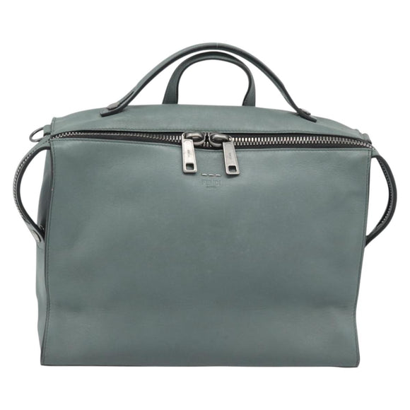 FENDI Hand Bag Leather 2way Green Silver Auth bs36397
