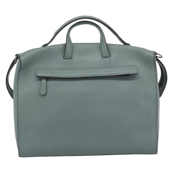 FENDI Hand Bag Leather 2way Green Silver Auth bs36397