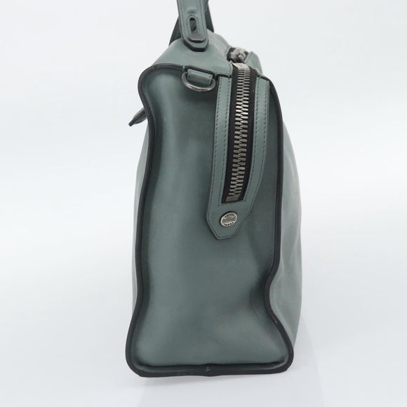 FENDI Hand Bag Leather 2way Green Silver Auth bs36397