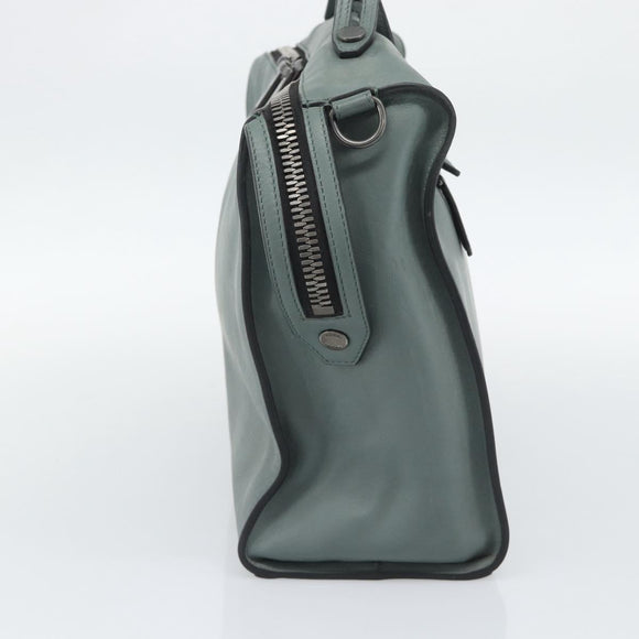FENDI Hand Bag Leather 2way Green Silver Auth bs36397