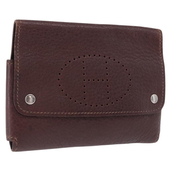 HERMES Etui Cult GM Card Case Leather Brown Silver Auth bs36398