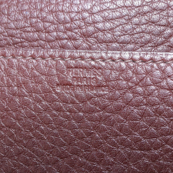HERMES Etui Cult GM Card Case Leather Brown Silver Auth bs36398