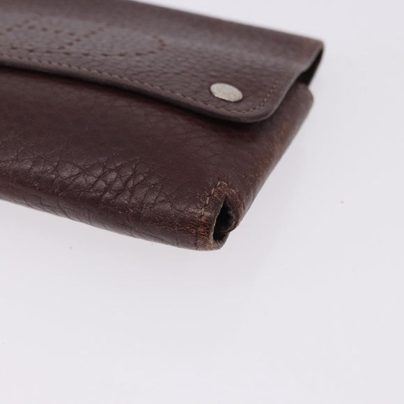 HERMES Etui Cult GM Card Case Leather Brown Silver Auth bs36398