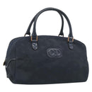 Christian Dior Hand Bag Canvas Navy Gold Auth bs36400-1