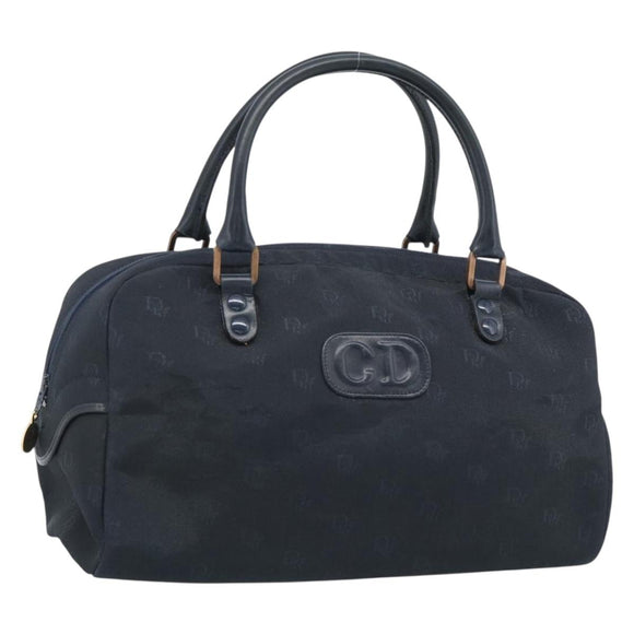 Christian Dior Hand Bag Canvas Navy Gold Auth bs36400