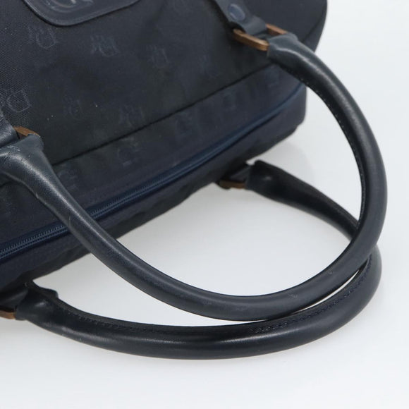 Christian Dior Hand Bag Canvas Navy Gold Auth bs36400