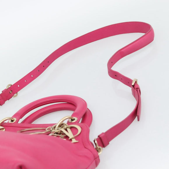 Christian Dior Diorissimo Hand Bag Leather 2way Pink Gold Auth bs36402V