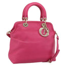 Christian Dior Diorissimo Hand Bag Leather 2way Pink Gold Auth bs36402V-1