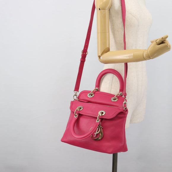 Christian Dior Diorissimo Hand Bag Leather 2way Pink Gold Auth bs36402V